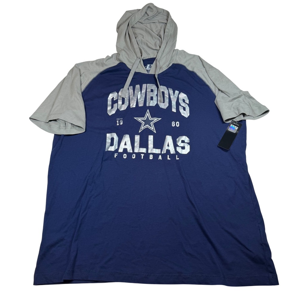 Logo Athletic Dallas Cowboys NFL Hoodie T-Shirt Mens 2XL Navy Blue Gray Raglan